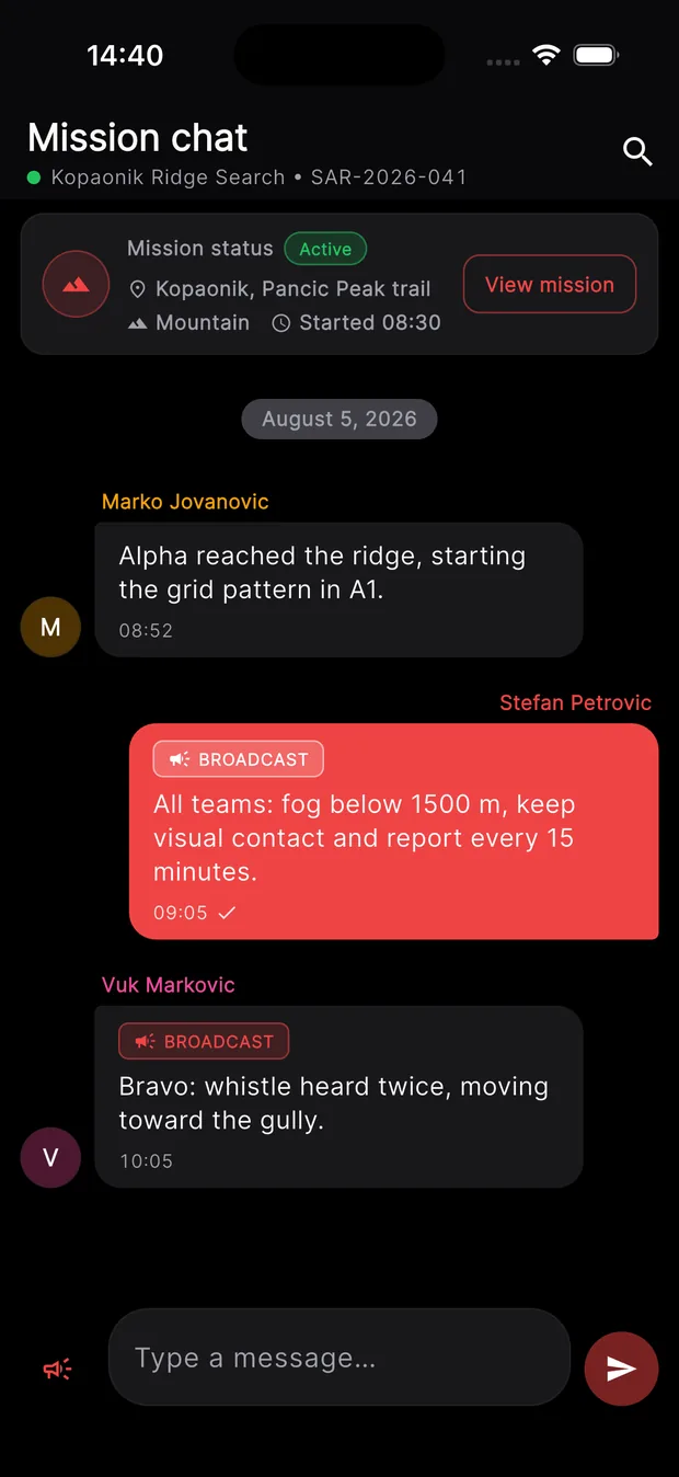 Mission chat & broadcasts